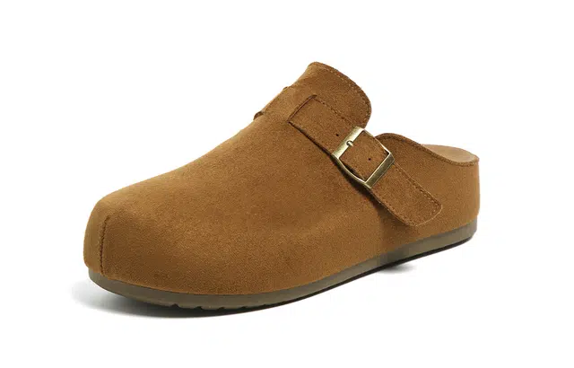 环球 复古休闲 百搭简约 潮流慵懒风 厚底增高 耐磨防滑轻便 小众设计 一脚蹬包头拖鞋 勃肯鞋 男款 驼色