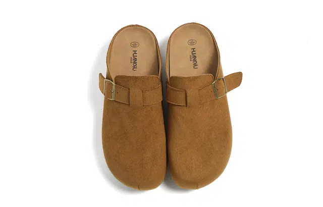 环球 复古休闲 百搭简约 潮流慵懒风 厚底增高 耐磨防滑轻便 小众设计 一脚蹬包头拖鞋 勃肯鞋 男款 驼色