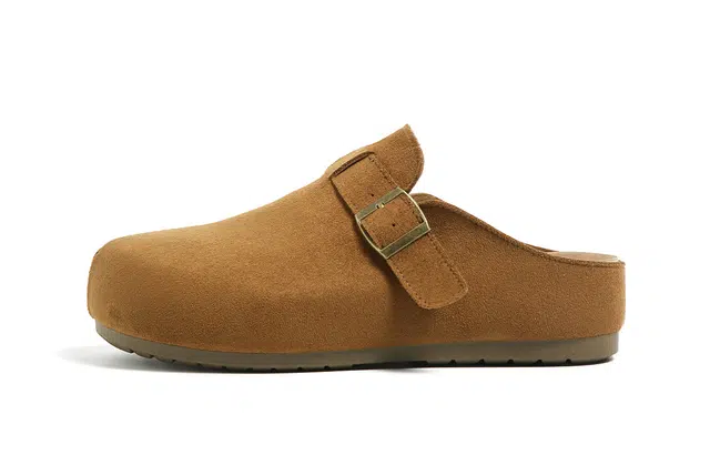 环球 复古休闲 百搭简约 潮流慵懒风 厚底增高 耐磨防滑轻便 小众设计 一脚蹬包头拖鞋 勃肯鞋 男款 驼色