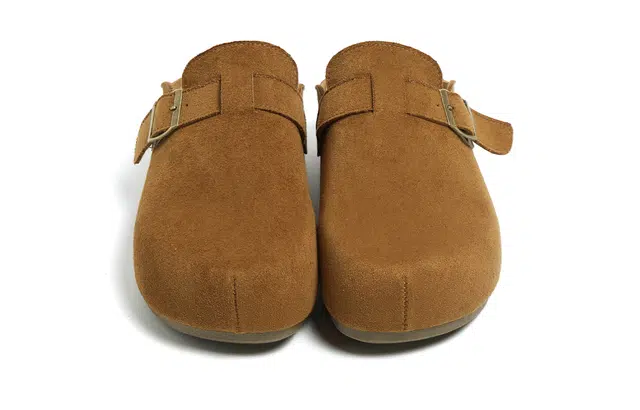 环球 复古休闲 百搭简约 潮流慵懒风 厚底增高 耐磨防滑轻便 小众设计 一脚蹬包头拖鞋 勃肯鞋 男款 驼色