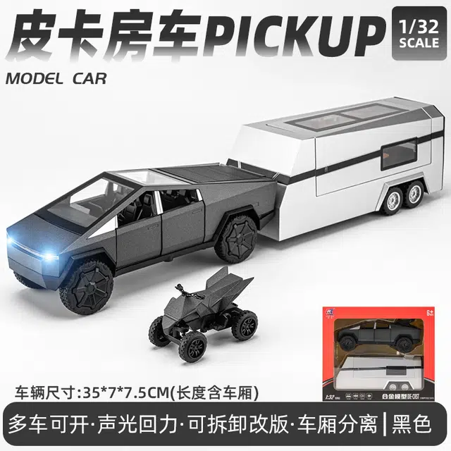 驰誉车玩 赛博皮卡 合金车模 亮灯响声 回力行驶 车门可开 收藏摆件 成品模型