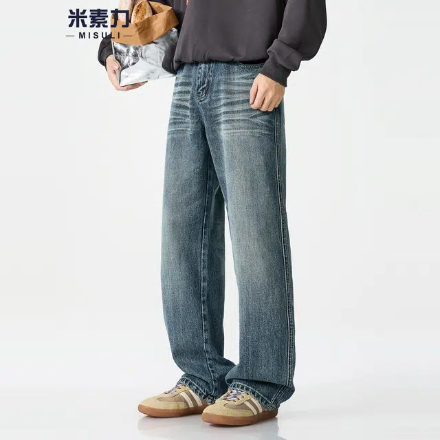 米素力 石磨水洗复古重磅直筒中腰牛仔裤 男女同款