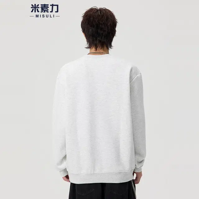 米素力 纯色假两件圆领落肩袖潮套头卫衣 男女同款