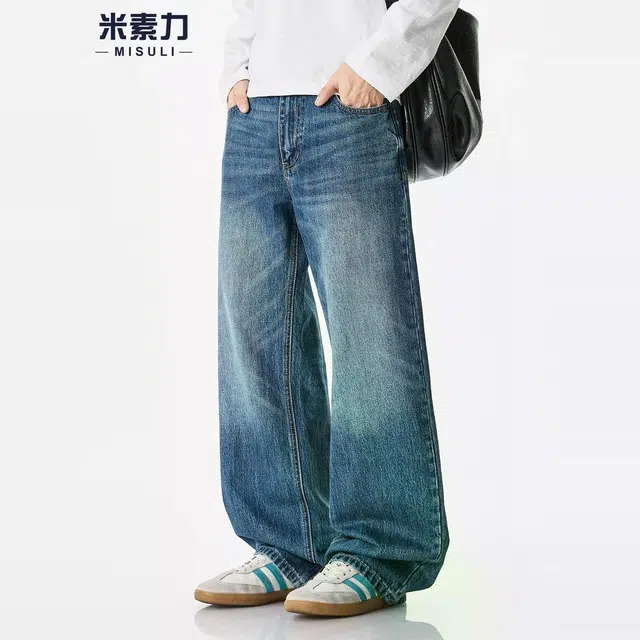 米素力 垂感阔腿美式宽松中腰牛仔裤 男女同款