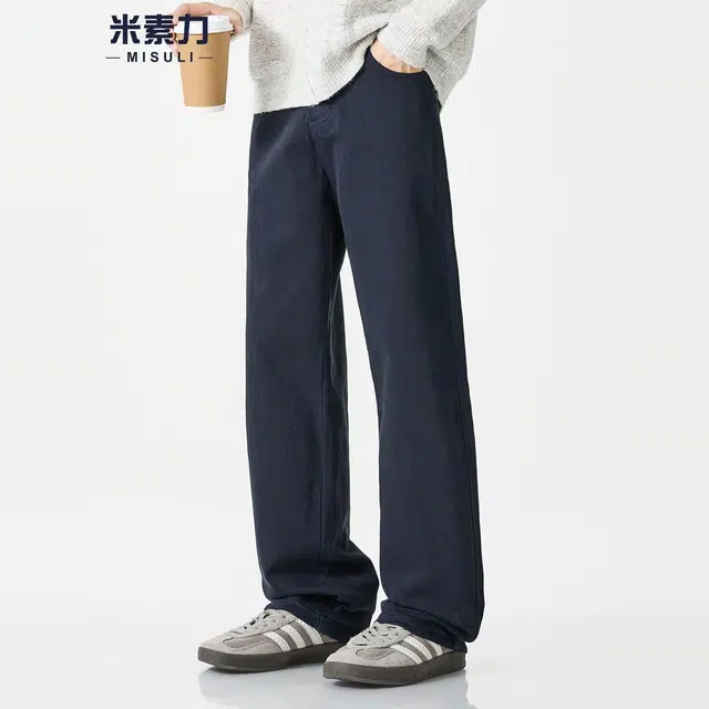 米素力 高端弹力青年纯色直筒美式中腰牛仔裤 男款