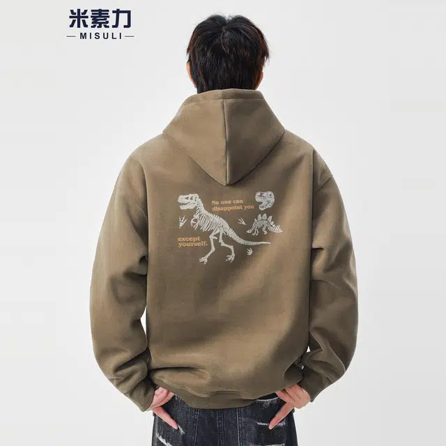 米素力 印花连帽秋季落肩袖潮套头卡通卫衣 男女同款