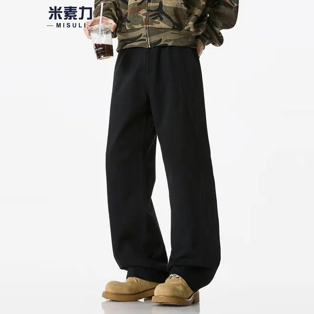 米素力 秋季美式纯色休闲中腰牛仔裤 男款