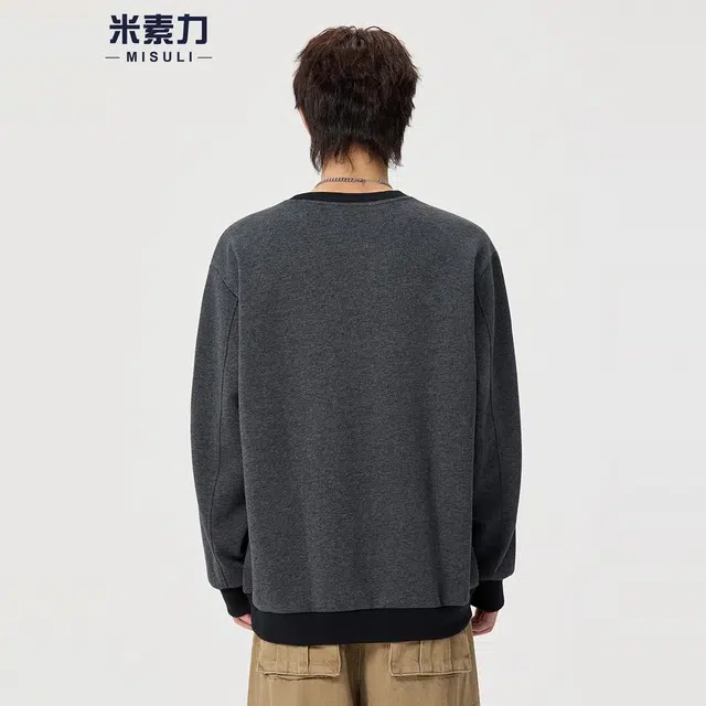米素力 拼色百搭设计感落肩袖潮套头卫衣 男女同款