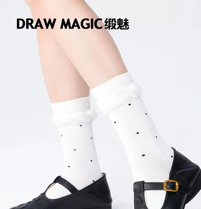 缎魅 立体花边小波点网红款圆点个性中筒袜 女款