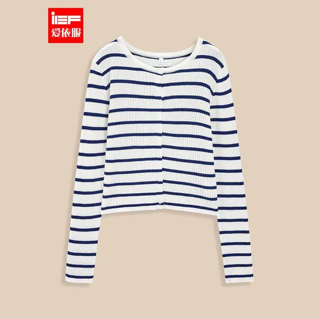 爱依服 法式温柔通勤条纹直筒型斗篷披风 女款