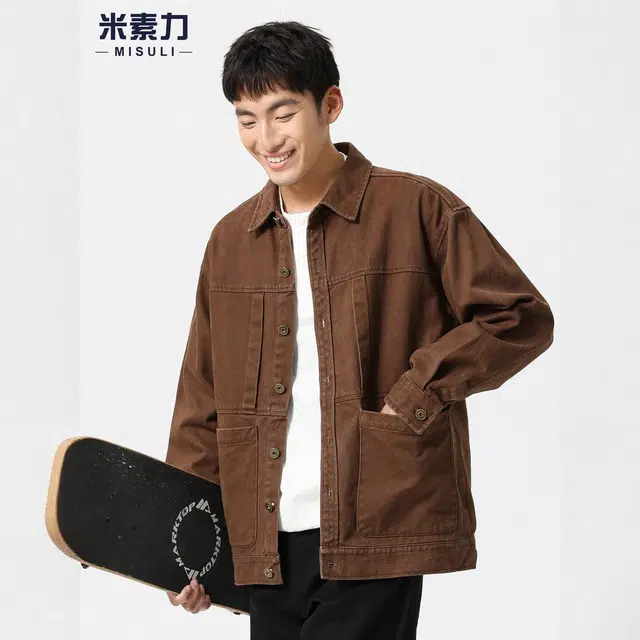 米素力 保暖翻领美式落肩袖宽松型夹克 男女同款