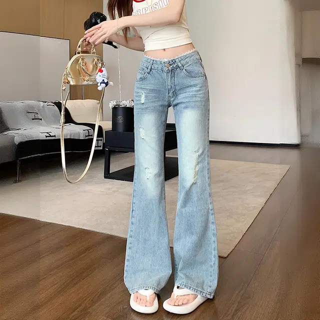 轻迎 设计感低腰秋季修身休闲牛仔裤 女款