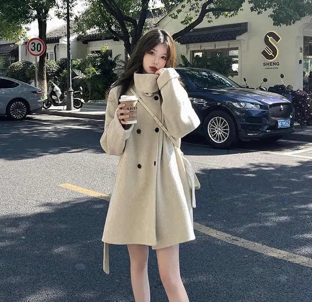 轻迎 高级感韩系立领设计宽松修身显瘦大衣 女款