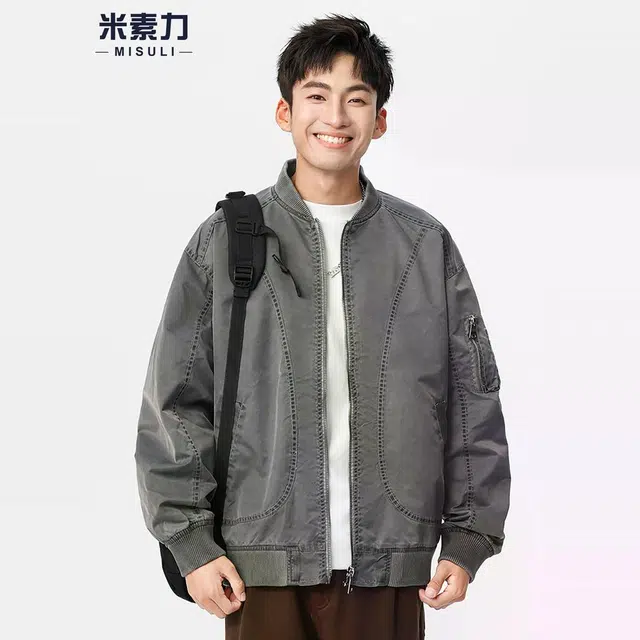 米素力  轻熟潮牌痞帅纯色落肩袖宽松型美式棒球服 男女同款