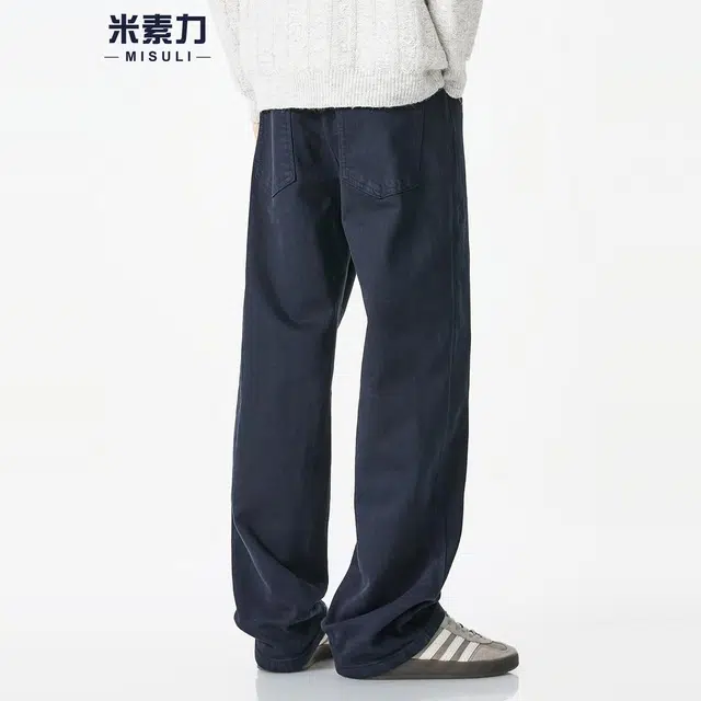 米素力 高端弹力青年纯色直筒美式中腰牛仔裤 男款