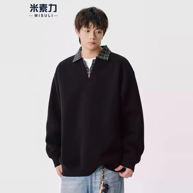 米素力 宽松重磅休闲落肩袖潮套头卫衣 男女同款