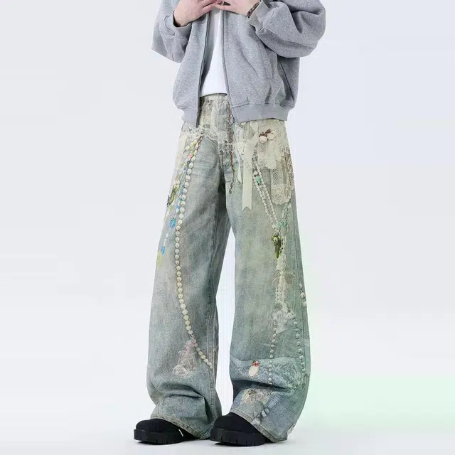 PANDA ADEVIL 3D Washed Loose Denim Pants