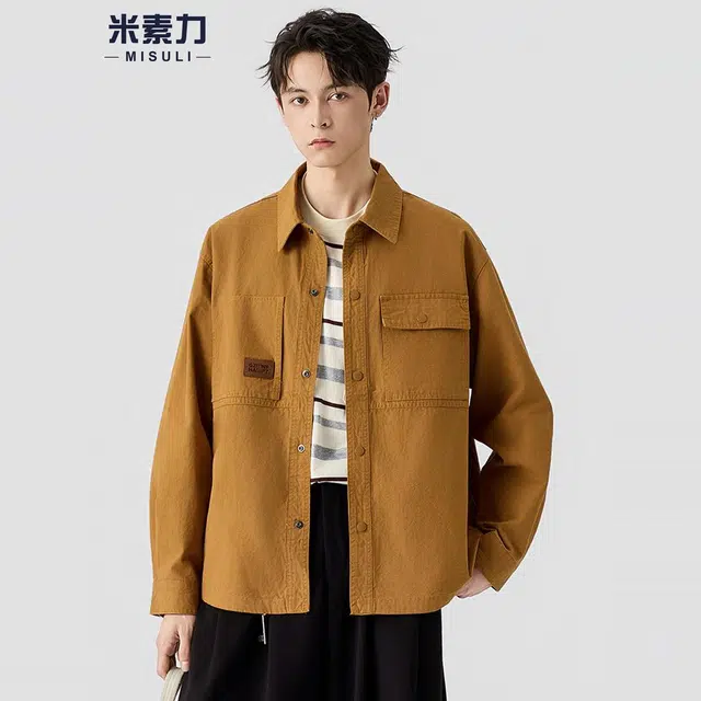 米素力 宽松大码休闲常规长袖衬衫 男款