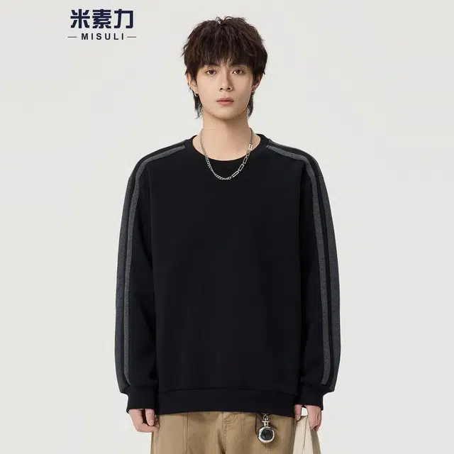 米素力 拼色百搭设计感落肩袖潮套头卫衣 男女同款