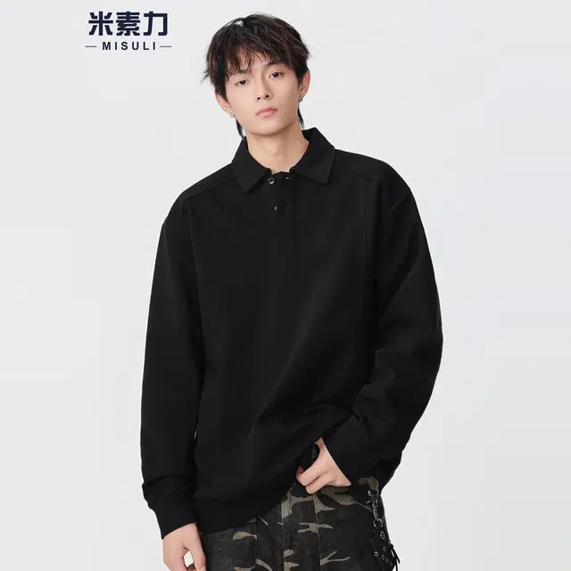 米素力 黑色长袖秋季几何休闲风卫衣 男女同款
