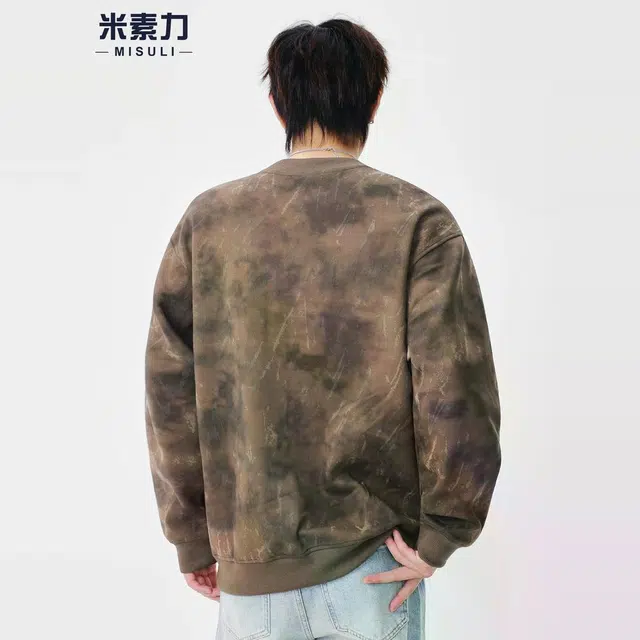 米素力 复古圆领秋季几何落肩袖休闲风套头卫衣 男女同款