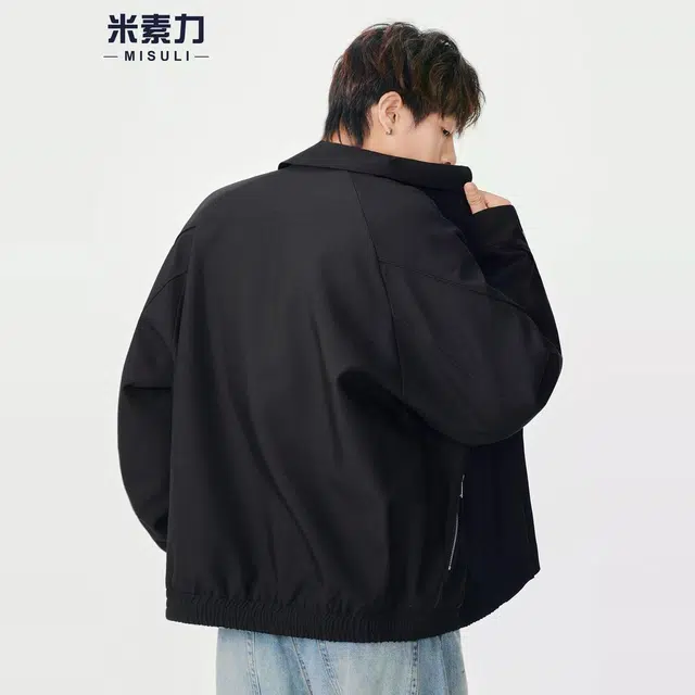 米素力 高级感垂坠短款纯色插肩袖宽松型潮夹克 男女同款