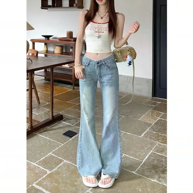 轻迎 设计感低腰秋季修身休闲牛仔裤 女款