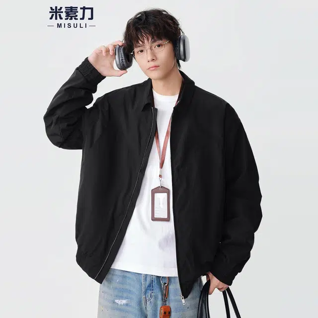 米素力 时尚高级感日系纯色落肩袖宽松型潮夹克 男女同款