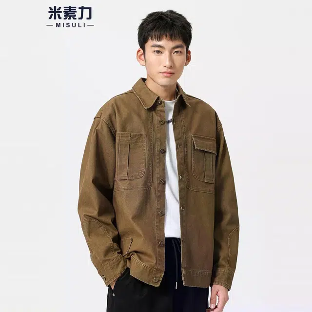 米素力 宽松秋季潮流纯色落肩袖休闲夹克 男女同款