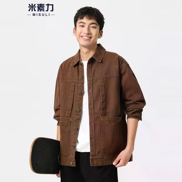 米素力 保暖翻领美式落肩袖宽松型夹克 男女同款