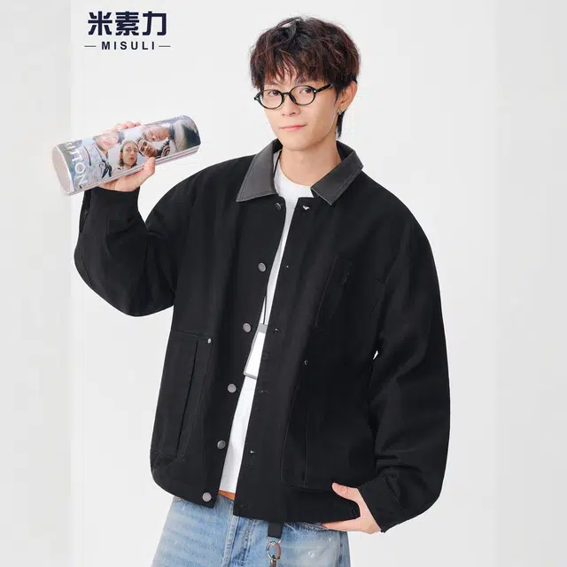 米素力 重磅水洗猎装男士纯色落肩袖宽松型潮夹克 男女同款