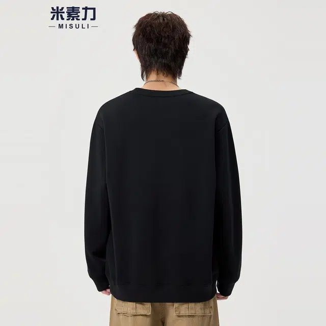 米素力 简约休闲宽松拼色落肩袖套头卫衣 男女同款