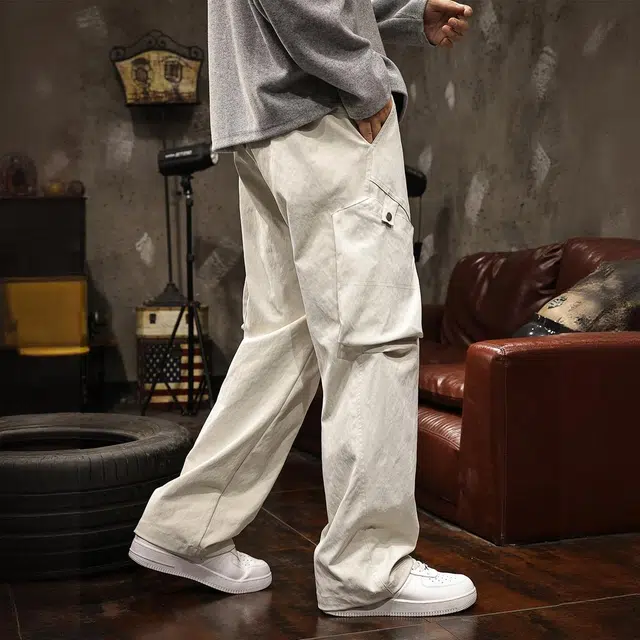 路杰邦 复古水洗春秋季纯色中腰工装裤 男款