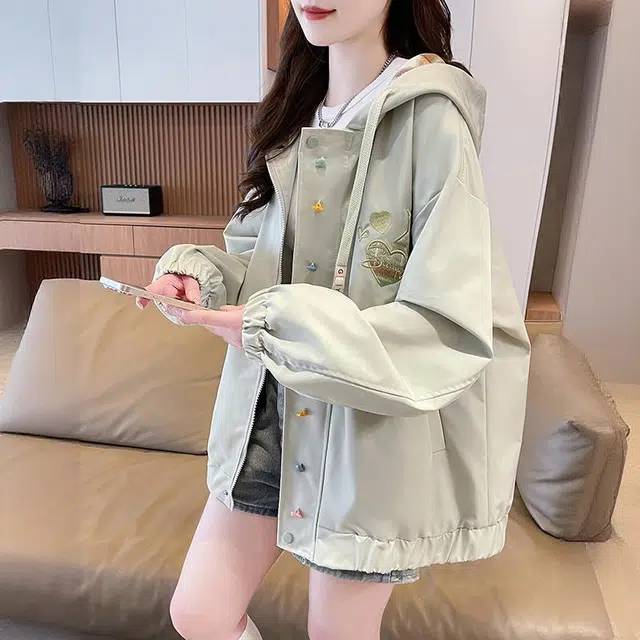 邦固依品 格子刺绣外套女春秋季少女夹克初高中学生大童上衣棒球服 女款