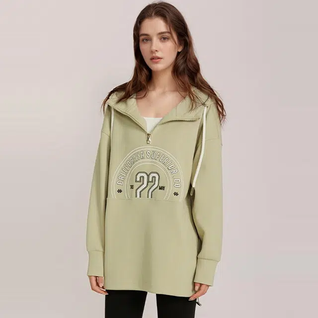 莫代尔 美式复古上衣字母印花连帽长袖通勤卫衣 女款