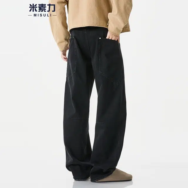 米素力 多口袋弯刀轻奢宽松中腰牛仔裤 男款