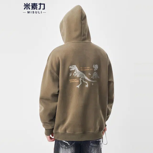 米素力 印花连帽秋季落肩袖潮套头卡通卫衣 男女同款