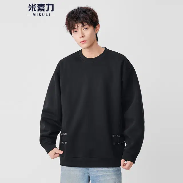 米素力 简约复古宽松落肩袖休闲风套头卫衣 男女同款