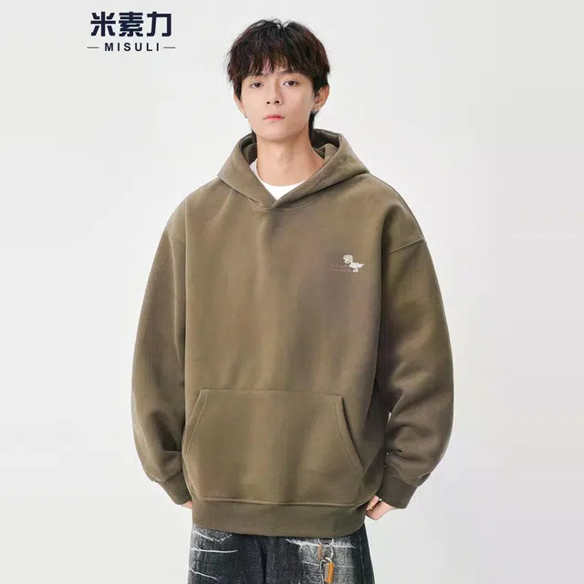 米素力 印花连帽秋季落肩袖潮套头卡通卫衣 男女同款