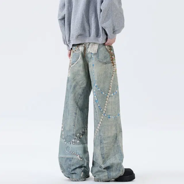 PANDA ADEVIL 3D Washed Loose Denim Pants