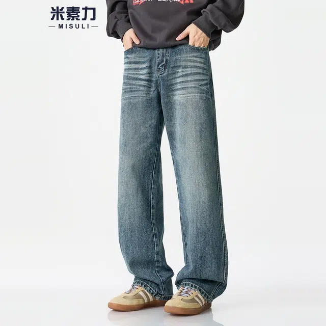 米素力 石磨水洗复古重磅直筒中腰牛仔裤 男女同款