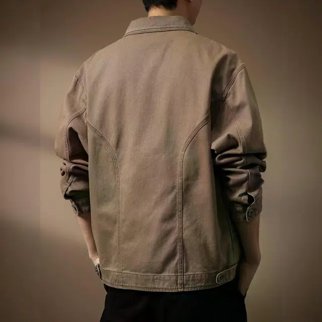 贵色 秋季 港风时尚潮流复古重磅水洗耐磨长袖男士潮牌高街字母印花设计日常穿搭休闲猎装工装夹克牛仔外套 宽松型 男女同款