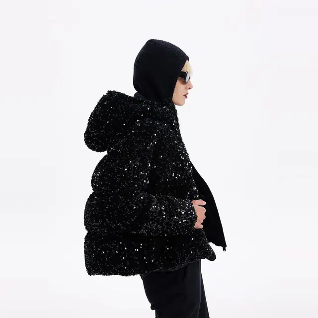 MEFUR Velvet Sequin Hoodie Down Jacket