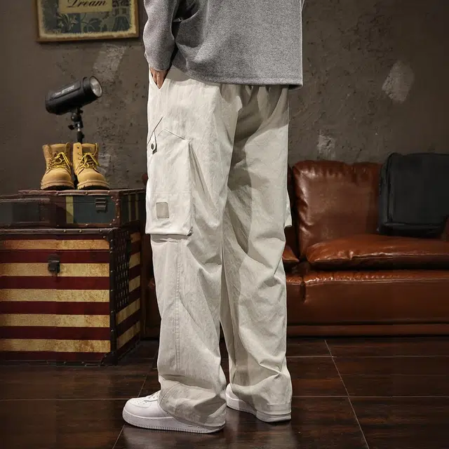 路杰邦 复古水洗春秋季纯色中腰工装裤 男款