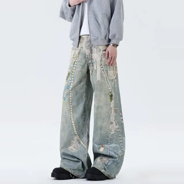 PANDA ADEVIL 3D Washed Loose Denim Pants