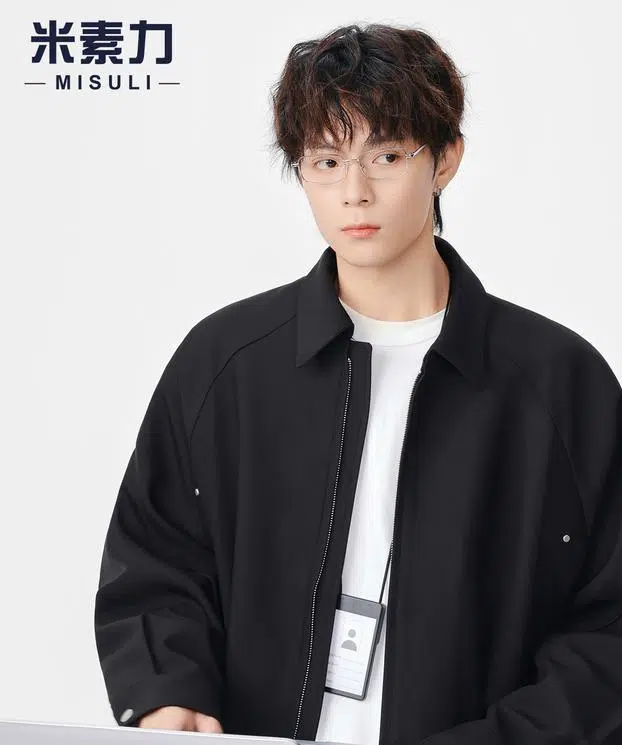 米素力 高级感垂坠短款纯色插肩袖宽松型潮夹克 男女同款