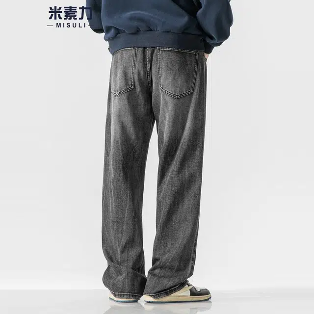 米素力 水洗高端宽松直筒复古中腰牛仔裤 男女同款