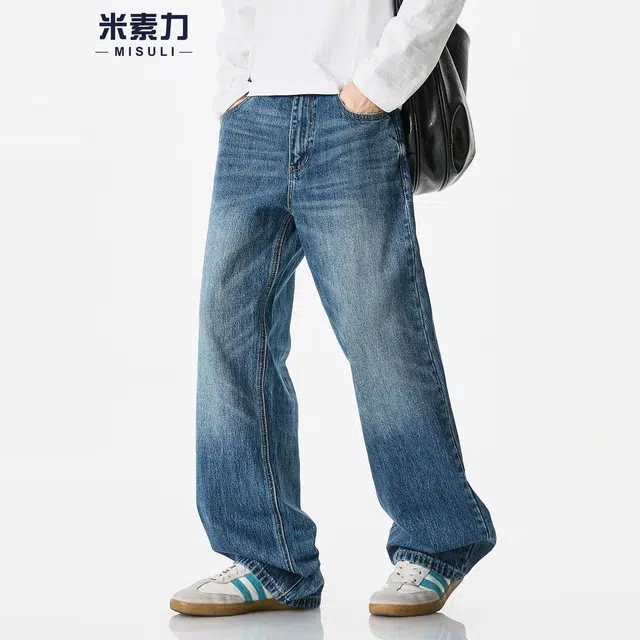 米素力 垂感阔腿美式宽松中腰牛仔裤 男女同款