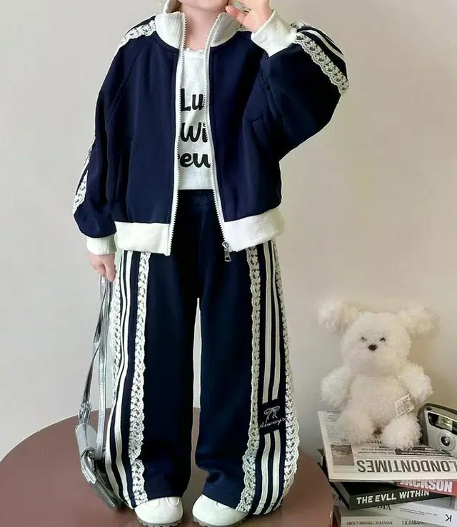 米囹休闲运动套装 蕾丝拉链阔腿韩版 儿童款