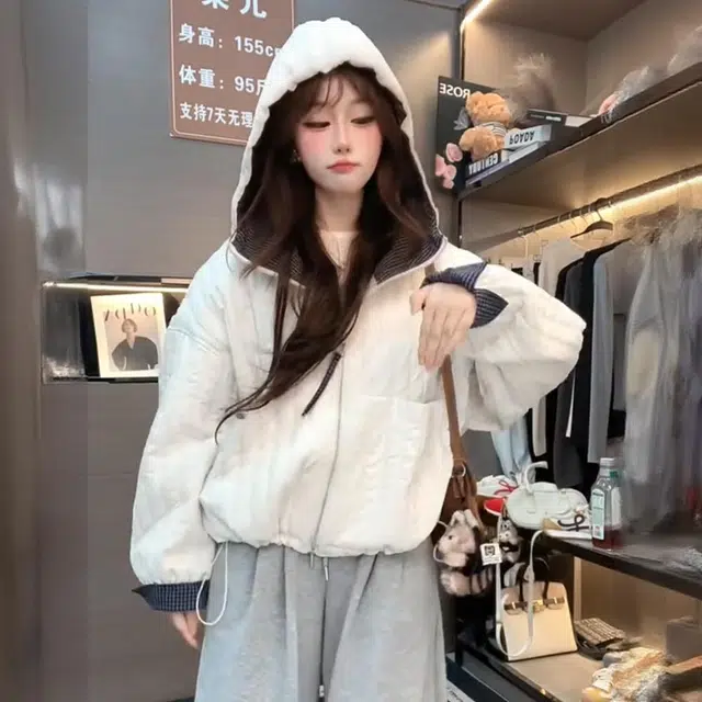 邦固依品 加棉加厚连帽外套女秋冬款韩版休闲宽松显瘦小个子棉衣棉服 女款